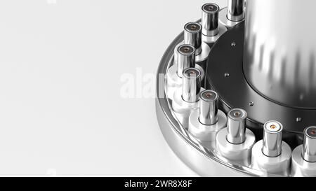 Nuova produzione di batterie agli ioni di litio Tesla 4680, accumulatori cilindrici ad alta energia, linea di produzione di massa, potenza ed energia per veicoli elettrici, adv Foto Stock