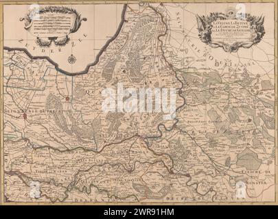 Mappa del Veluwe e del Betuwe, la Veluwe la Betuwe et le Comté de Zutphê dans le Duché de Gueldre (titolo sull'oggetto), in alto a destra il titolo cartouche. In alto a sinistra un cartiglio con cinque pennarelli. La mappa ha una griglia di ricerca e una distribuzione dei gradi lungo i bordi., stampatore: Sconosciuto, Nicolas Sanson (i), Guillaume Sanson, Parigi, 1692, carta, incisione, incisione, altezza 566 mm x larghezza 765 mm, stampa Foto Stock