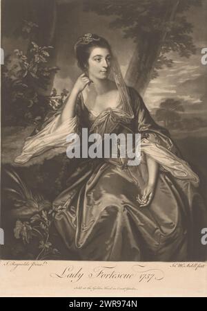 Ritratto di Anne Fortescue, Lady Fortescue (titolo sull'oggetto), stampatore: James McArdell, dopo aver dipinto di: Joshua Reynolds, editore: James McArdell, Londra, 1757, carta, altezza 357 mm x larghezza 253 mm, stampa Foto Stock