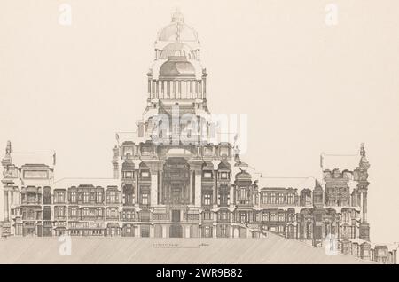 Riproduzione di un disegno di una sezione trasversale del Palazzo di giustizia di Bruxelles, di Joseph Poelaert, Justizgebäude in Brüssel. Querdurchschnitt (titolo sull'oggetto), Palais de Justice de Bruxelles. Coupe transversale (titolo sull'oggetto), Palazzo di giustizia a Bruxelles. Cross-section (title on object), Revue für Architektur in Belgien (series title on object), Revue de l'Architecture en Belgique (series title on object), Review of Architecture in Belgium (series title on object), questa stampa fa parte di una copertina con 110 stampe su 90 pagine e 18 pagine di testo., maker: Römmler e Jonas Foto Stock