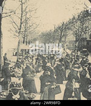 Foto stereo del mercato sulla banchina della Senna a Lione, le Marché des quais de Saône a Lyon (titolo sull'oggetto), Adolphe Louis Donnadieu, Adolphe Louis Donnadieu, Lyon, c. 1882 - in o prima del 1892, carta, collotipo, altezza 75 mm x larghezza 169 mm, stampa fotomeccanica Foto Stock