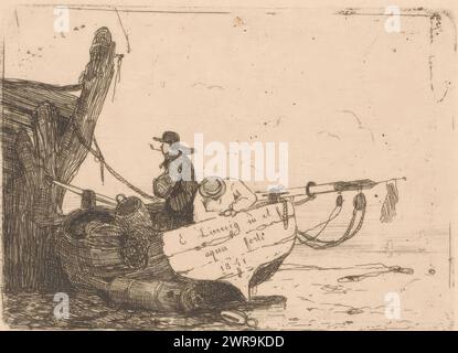 Due uomini in una sloop, stampatore: Egidius Linnig, 1841, carta, incisione, altezza 66 mm x larghezza 89 mm, stampa Foto Stock