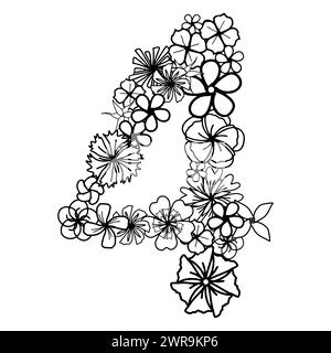 Semplicemente fiore numero uno con testa di fiore, elementi isolati disegnati a mano per scheda di disegno, invito e pagina da colorare. Doodle bianco e nero floreale Illustrazione Vettoriale