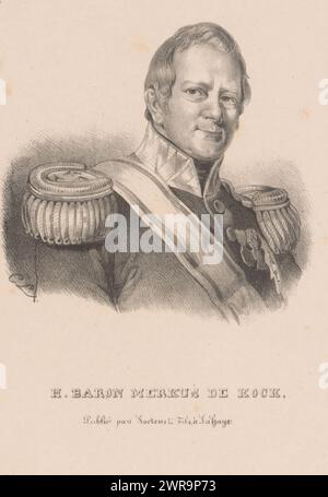 Ritratto di Hendrik Merkus de Kock, la sitter indossa un'uniforme militare con una fascia e cavalieri. Il suo nome sotto il ritratto., tipografo: Carel Christiaan Antony Last, editore: Soetens & Fils, tipografo: Paesi Bassi, editore: The Hague, 1837 - 1840, carta, altezza 215 mm x larghezza 155 mm, stampa Foto Stock