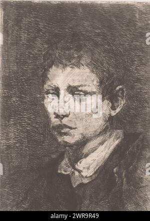Ritratto di un ragazzo sconosciuto, tipografo: Willem Albracht, (firmato dall'artista), 1871 - 1909, carta, incisione, altezza 139 mm x larghezza 100 mm, stampa Foto Stock