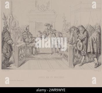 Molière in udienza con Luigi XIV, Luigi XIV e Molière (titolo su oggetto), tipografo: Léopold Flameng, dopo aver dipinto di: Jean Auguste Dominique Ingres, dopo disegno di: Edmond Aimé Florentin Geffroy, 1859, carta, incisione, altezza 208 mm x larghezza 279 mm, stampa Foto Stock