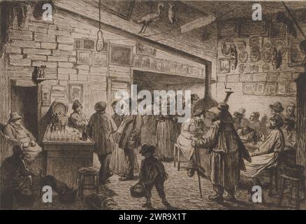 Interni del cabaret Lapin Blanc a Parigi, Cabaret du Lapin Blanc, stampatore: Léopold Flameng, editore: Alfred Cadart, 1862, carta, incisione, punto a secco, altezza 170 mm x larghezza 243 mm, stampa Foto Stock