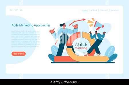 Concetto di approccio al marketing agile. Adottare flessibilità ed efficienza nelle moderne strategie di marketing. Lavoro di squadra dinamico in azione. Illustrazione vettoriale. Illustrazione Vettoriale