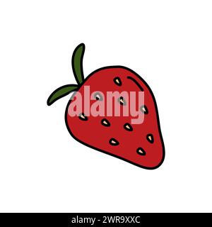 Frutta intera alla fragola, dolce dolce, bacca biologica fresca dell'azienda agricola, illustrazione vettoriale Illustrazione Vettoriale