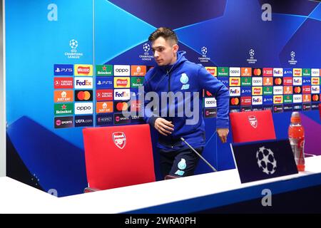 Francisco Conceicao del FC Porto dopo una conferenza stampa all'Emirates Stadium di Londra. Data foto: Lunedì 11 marzo 2024. Foto Stock
