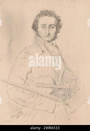 Ritratto di Niccolò Paganini, stampatore: Louis le Nain, su disegno di: Jean Auguste Dominique Ingres, 1873, carta, incisione, altezza 189 mm x larghezza 140 mm, stampa Foto Stock
