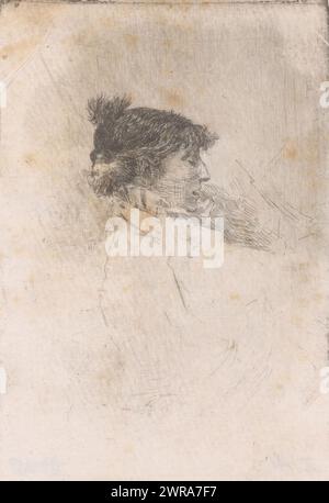 Ritratto di Sarah Bernhardt, stampatore: Philip Zilcken, dopo foto di: Anonymous, 1867 - 1890, carta, incisione, drypoint, altezza 111 mm x larghezza 74 mm, stampa Foto Stock