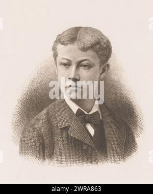 Ritratto di un ragazzo sconosciuto, stampatore: Jean Baptiste Pierre Michiels, 1831 - 1890, carta, incisione, altezza 240 mm x larghezza 177 mm, stampa Foto Stock