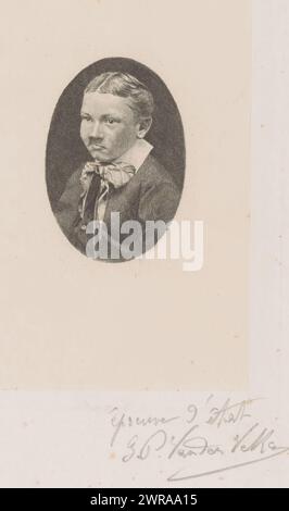Ritratto di un ragazzo sconosciuto, tipografo: Willem Philip van der Veken, (firmato dall'artista), 1873 - 1913, carta, incisione, altezza 159 mm x larghezza 116 mm, stampa Foto Stock