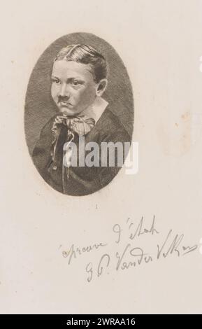 Ritratto di un ragazzo sconosciuto, tipografo: Willem Philip van der Veken, (firmato dall'artista), 1873 - 1913, carta, incisione, altezza 162 mm x larghezza 115 mm, stampa Foto Stock