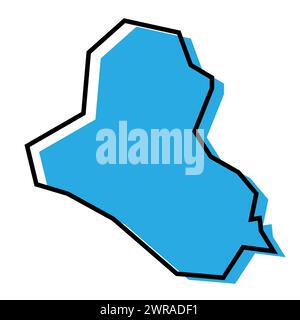 Mappa semplificata del paese iracheno. Silhouette blu con contorno nero spesso isolato su sfondo bianco. Semplice icona vettoriale Illustrazione Vettoriale