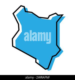 Mappa semplificata per il Kenya. Silhouette blu con contorno nero spesso isolato su sfondo bianco. Semplice icona vettoriale Illustrazione Vettoriale