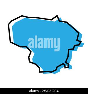 Mappa semplificata del paese della Lituania. Silhouette blu con contorno nero spesso isolato su sfondo bianco. Semplice icona vettoriale Illustrazione Vettoriale