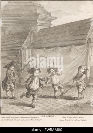 Quattro bambini che giocano con le corde saltate, la corde (titolo su oggetto), vari giochi dei piccoli rascali di Parigi (titolo della serie), Les différents Jeux des Petits Polissons de Paris (titolo della serie), stampatore: Augustin de Saint-Aubin, 1770, carta, incisione, incisione, altezza 230 mm x larghezza 182 mm, stampa Foto Stock