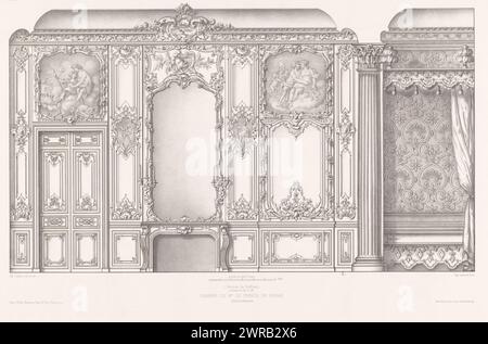 Parete nella stanza della Principessa di Rohan nel Hôtel de Soubise, Hôtel de Soubise. (Oeuvres de Boffrand.) Architecte du roi L. XV Chambre de mr. le Prince de Rohan. Côté de la cheminée (titolo sull'oggetto), decorazione d'interni dall'epoca di Luigi XV (titolo della serie), l'Époque Louis XV (titolo della serie sull'oggetto), stampatore: Alphonse Guilletat, su disegno di: Alphonse Guilletat, su disegno di: Germain Boffrand, stampatore: Parigi, editore: Paris, editore: New York (città), 1859, carta, altezza 445 mm x larghezza 631 mm, stampa Foto Stock