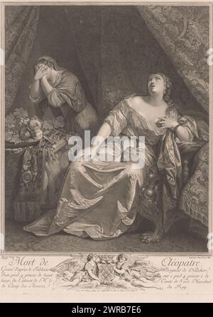 Morte di Cleopatra, Mort de Cléopatre (titolo sull'oggetto), tipografo: Johann Georg Wille, dopo aver dipinto di: Caspar Netscher, editore: Johann Georg Wille, Parigi, 1754, carta, incisione, incisione, altezza 404 mm x larghezza 300 mm, stampa Foto Stock