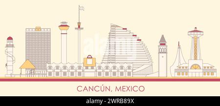 Panorama Cartoon Skyline della città di Cancun, Messico - illustrazione vettoriale Illustrazione Vettoriale