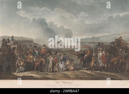 Giorgio III rivedendo le sue truppe a Blackheath, sua Maestà, rivedendo le sue truppe a Black Heath (titolo sull'oggetto), stampatore: Robert Pollard (i), dopo disegno di: William Mason, editore: Robert Pollard (i), Londra, Mar-1787, carta, incisione, incisione, altezza 510 mm x larghezza 747 mm, stampa Foto Stock