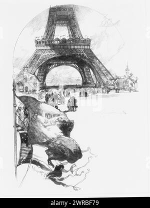 La Tour Eiffel, A. Lepere., Lepère, Auguste, 1849-1918, artista, 1889, Exposition universelle de 1889, (Parigi, Francia), Periodical Illustrations, 1880-1890., Periodical Illustrations, 1880-1890, Wood Engravings, 1880-1890, 1 stampa: Wood Engraving, on thin japan Foto Stock