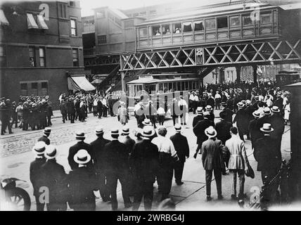 Scioperi - Street Railways, New York, fermata auto sulla 86th St. E 6th Ave. 1916, 1916., Street Railroad Strikes, New York (State), New York, 1910-1920, stampe fotografiche, 1910-1920., stampe fotografiche, 1910-1920, 1 stampa fotografica Foto Stock