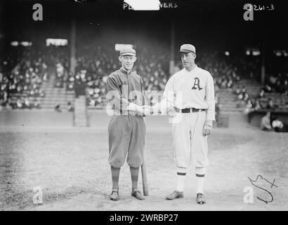 Johnny Evers, Boston NL & Eddie Plank, Philadelphia AL (baseball), 1914, Glass negative, 1 negativo: Glass Foto Stock