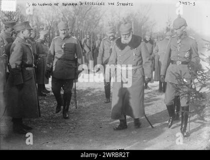 Re Ludwig di Baviera & Excellenz von Strantz, la fotografia mostra Ludwig III di Baviera (1845-1921) e il generale Hermann von Strantz (1853-1936) con altri soldati tedeschi durante la prima guerra mondiale, 1915 gennaio 6, guerra mondiale, 1914-1918, Glass negatives, 1 negativo: vetro Foto Stock