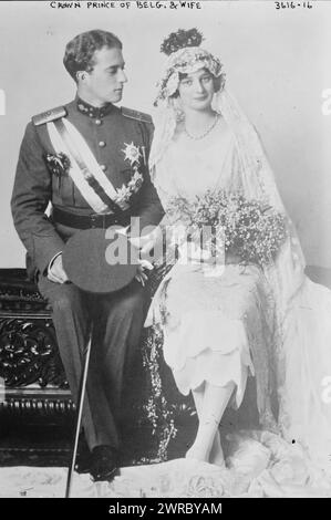 Principe ereditario di Belg. Cioè, Belgio e moglie, la fotografia mostra il principe ereditario Leopoldo del Belgio (1901-1983) che sposò Astrid di Svezia (1905-1935) nel 1926., 1926, Glass negative, 1 negative: Glass Foto Stock