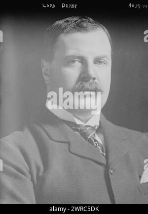 Lord Derby, la fotografia mostra Edward George Villiers Stanley (Lord Stanley), il XVII conte di Derby (1865-1948), un politico e soldato conservatore britannico. 1915 e ca. 1920, Glass negative, 1 negativo: Glass Foto Stock