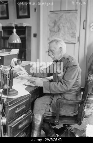 Col. WM. A. Simpson, la fotografia mostra il colonnello William A. Simpson che ha prestato servizio presso il quartier generale del dipartimento orientale dell'esercito degli Stati Uniti a Governors Island, New York come aiutante generale sotto il generale James Franklin Bell., 1917, Glass negatives, 1 negative: Glass Foto Stock