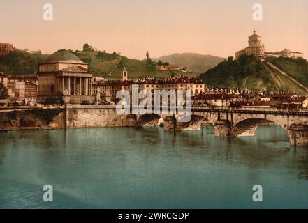 Torino, Monte dei Cappuccini e chiesa Gran madre de Dio Torino, Italia, Stampa mostra il Monte dei Cappuccini e la Chiesa della grande madre di Dio, Torino, Italia. 1890 e ca. 1900., Italia, Torino, colore, 1890-1900 Foto Stock