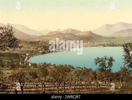 Lago di Lugano, veduta del lago, della città e delle Alpi, da Paradiso, Tessin, Svizzera, tra ca. 1890 e ca. 1900., colore, 1890-1900 Foto Stock