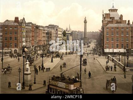 Sackville Street e o'Connell Bridge, Dublino. Contea di Dublino, Irlanda, immagine mostra la scena di strada con un autobus a due piani., tra ca. 1890 e ca. 1900, autobus a due piani, Irlanda, Dublino, 1890-1900, colore, 1890-1900 Foto Stock