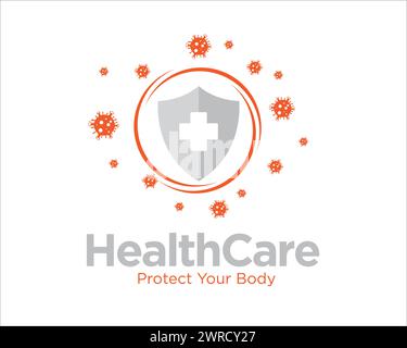 assistenza sanitaria da virus per logo di protezione medica Illustrazione Vettoriale