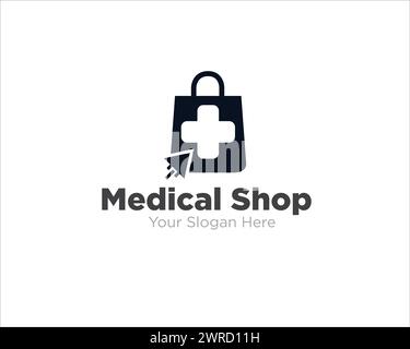 design logo online negozio medico semplice per il servizio sanitario Illustrazione Vettoriale