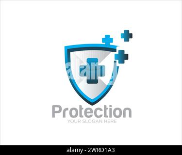 logo di protezione incrociata design semplice e moderno per il servizio medico Illustrazione Vettoriale