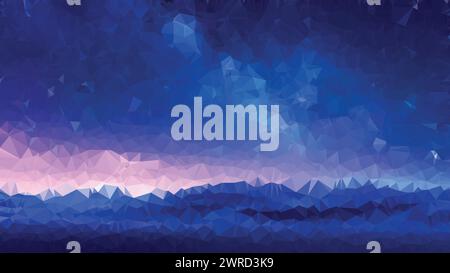 Paesaggio vettoriale con cielo basso poly blu, sfondo colorato astratto, carta da parati trendy, geometrica, cyber poligonale, poster in stile triangolo Illustrazione Vettoriale