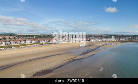 Vedute aeree di Bridlington South Beach e del lungomare Foto Stock