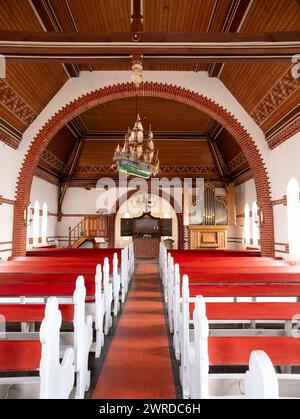 Interno della Cappella a Wittdun, isola di Amrum, Frisia settentrionale, Schleswig-Holstein, Germania Foto Stock