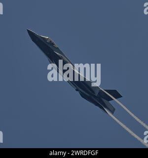 SINGAPORE - 6 MARZO 2024: Caccia stealth F-35A Lightning II dell'USAF del 356th Expeditionary Fighter Squadron (Green Demons) Foto Stock