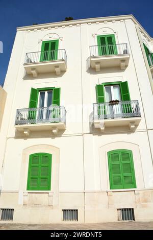 Finestre, persiane e porte verdi nel sud Italia, riflettono il fascino mediterraneo, l'architettura tradizionale e un villaggio rustico e pittoresco Foto Stock