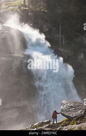 Cascate di Krimml e foresta nel Parco naturale degli alti Tauri. Austria Foto Stock