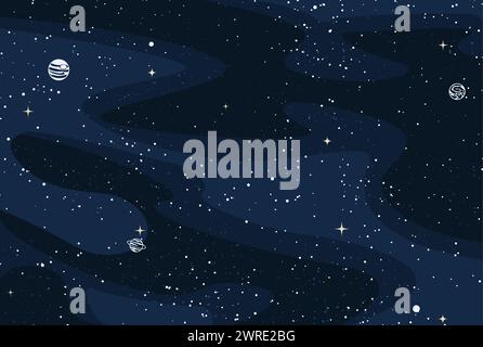 Cartoon cielo stellato, pianeti nello spazio, cosmo o galassia con nebulosa e stelle scintillanti, vettore Illustrazione Vettoriale
