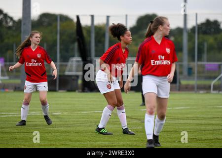 Hatfield, Inghilterra. 28 agosto 2019. Lenna Gunning-Williams dell'Arsenal durante l'amichevole tra Arsenal Women FC Development Under 16 e Swansea City Girls Development Under 16 all'University of Hertfordshire Sports Village di Hatfield, Inghilterra, Regno Unito, il 28 agosto 2019. Crediti: Duncan Thomas/Majestic Media. Foto Stock