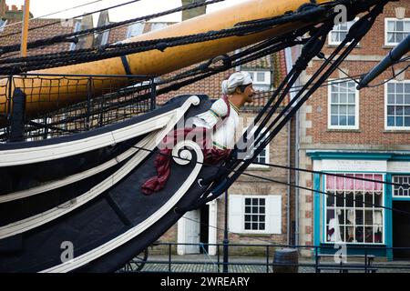 La testa della HMS Trincomalee ormeggiò ad Hartlepool Foto Stock