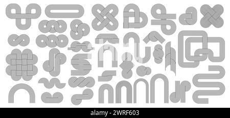 Set di vettori isolati di forme geometriche ad arco zen nordico, figure e forme di traccia. Figure geometriche astratte di cerchi a righe, archi e arcobaleni, cuore e archi minimalisti Illustrazione Vettoriale